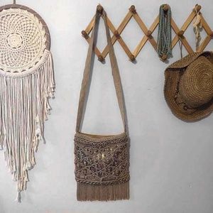 Chicos Fringe Macrame crossbody Bag